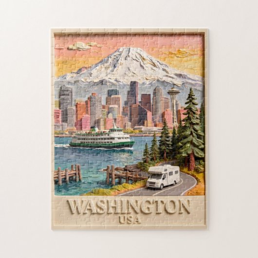 Seattle Washington Roadtrip Getextureerde Stadshem Legpuzzel (Verticaal)