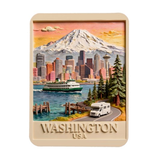 Seattle Washington Roadtrip Getextureerde Stadshem Magneet (Verticaal)