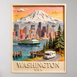 Seattle Washington Roadtrip Getextureerde Stadshem Poster