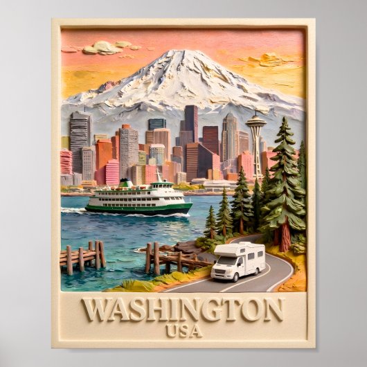Seattle Washington Roadtrip Getextureerde Stadshem Poster (Voorkant)