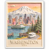 Seattle Washington Roadtrip Getextureerde Stadshem Sticker (Voorkant)