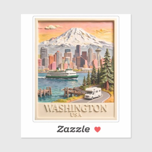 Seattle Washington Roadtrip Getextureerde Stadshem Sticker (Vel)
