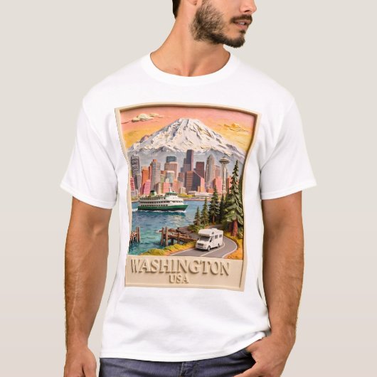 Seattle Washington Roadtrip Getextureerde Stadshem T-shirt (Voorkant)