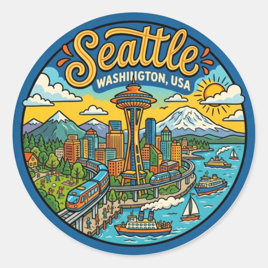 Seattle Washington Ronde Sticker (Voorkant)