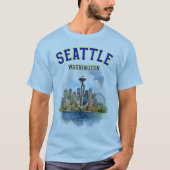 Seattle Washington: Seattle Skyline & Space Needle T-shirt (Voorkant)