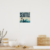 🌲 Seattle Washington Silhouet Poster (Keuken)