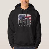 Seattle Washington Skyline  Amerikaanse vlag Hoodie (Voorkant)