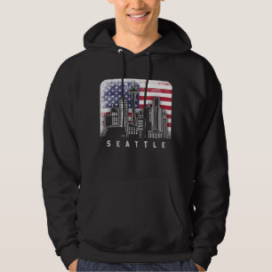 Seattle Washington Skyline  Amerikaanse vlag Hoodie