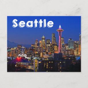 Seattle , Washington Skyline bij nacht USA Briefkaart