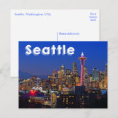 Seattle , Washington Skyline bij nacht USA Briefkaart (Voorkant / Achterkant)