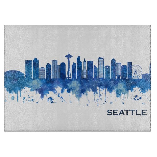 Seattle Washington Skyline Blue Snijplank (Voorkant)