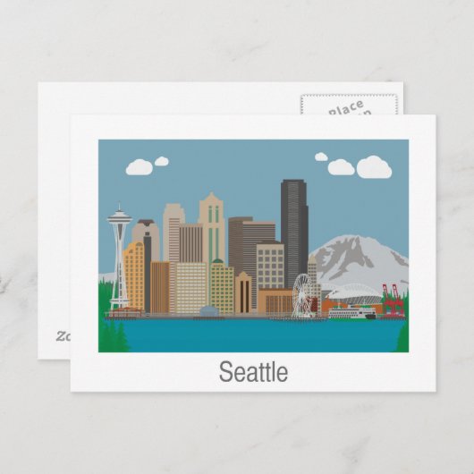 Seattle, Washington Skyline Briefkaart (Voorkant / Achterkant)