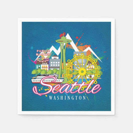 SEATTLE WASHINGTON SKYLINE CITYSCAPE DECOUPAGE SERVET (Voorkant)