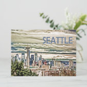 Seattle Washington Skyline in Fog en Rain Kaart (Staand voorkant)