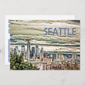 Seattle Washington Skyline in Fog en Rain Kaart (Voorkant / Achterkant)