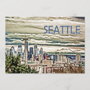 Seattle Washington Skyline in Fog en Rain Kaart