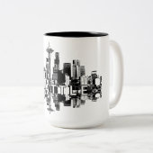Seattle, Washington skyline in zwarte inkt Tweekleurige Koffiemok (Voorkant rechts)