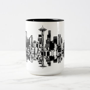 Seattle, Washington skyline in zwarte inkt Tweekleurige Koffiemok