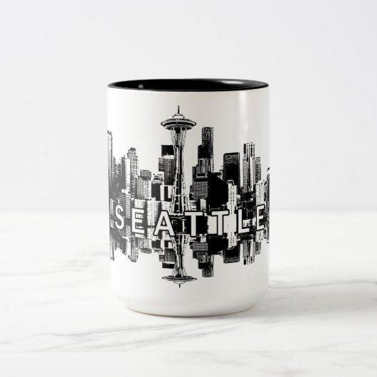 Seattle, Washington skyline in zwarte inkt Tweekleurige Koffiemok (Center)