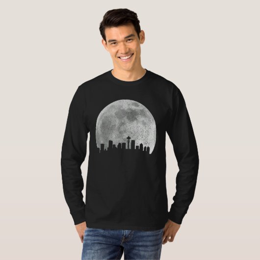 Seattle Washington Skyline Moon Pride Seat T-shirt (Voorkant volledig)