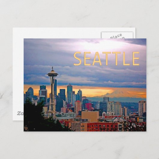 Seattle Washington Skyline op Sunset TEXT SEATTLE Briefkaart (Voorkant / Achterkant)