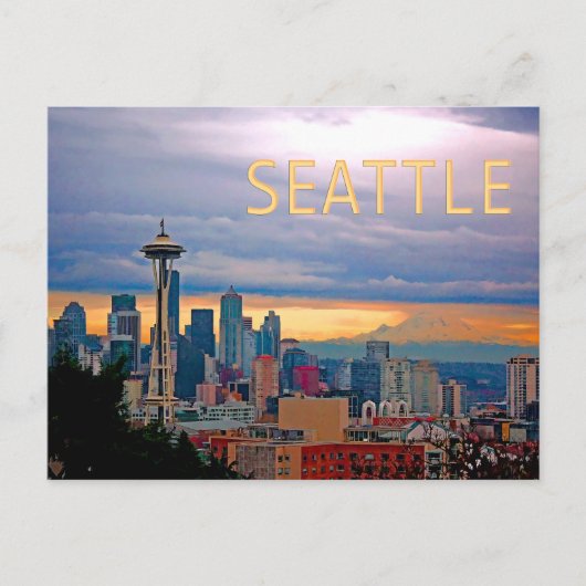 Seattle Washington Skyline op Sunset TEXT SEATTLE Briefkaart (Voorkant)