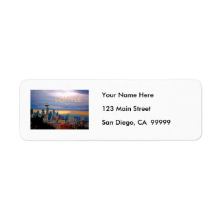 Seattle Washington Skyline op Sunset TEXT SEATTLE Etiket