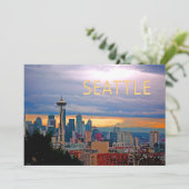 Seattle Washington Skyline op Sunset TEXT SEATTLE Kaart (Staand voorkant)