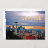Seattle Washington Skyline op Sunset TEXT SEATTLE Kaart (Voorkant / Achterkant)