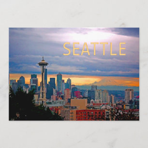 Seattle Washington Skyline op Sunset TEXT SEATTLE Kaart