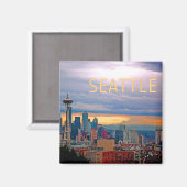 Seattle Washington Skyline op Sunset TEXT SEATTLE Magneet (Voorkant / Achterkant)