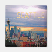 Seattle Washington Skyline op Sunset TEXT SEATTLE Magneet (Voorkant)