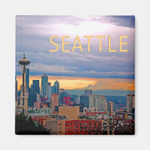 Seattle Washington Skyline op Sunset TEXT SEATTLE Magneet