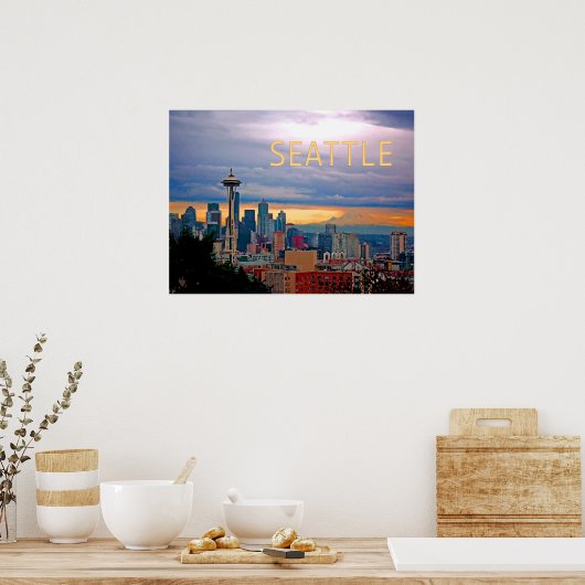 Seattle Washington Skyline op Sunset TEXT SEATTLE Poster (Keuken)