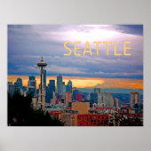 Seattle Washington Skyline op Sunset TEXT SEATTLE Poster (Voorkant)