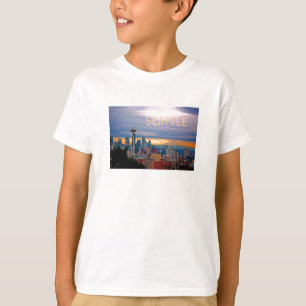 Seattle Washington Skyline op Sunset TEXT SEATTLE T-shirt