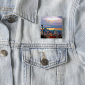 Seattle Washington Skyline op Sunset TEXT SEATTLE Vierkante Button 5,1 Cm (In situ)