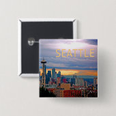 Seattle Washington Skyline op Sunset TEXT SEATTLE Vierkante Button 5,1 Cm (Voorkant /achterkant)