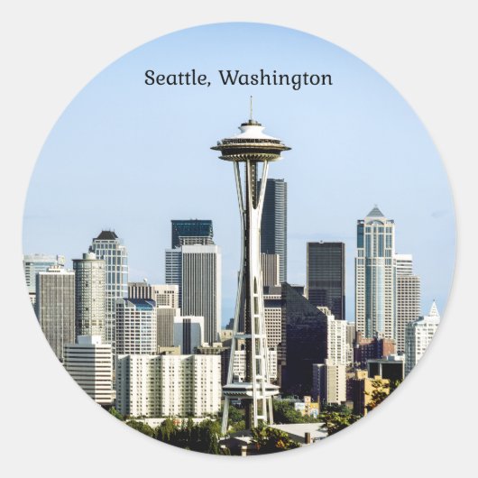 Seattle, Washington skyline Ronde Sticker (Voorkant)