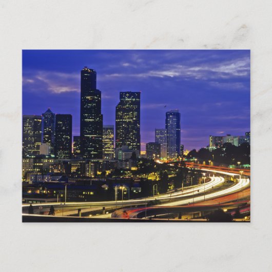 Seattle, Washington skyline 's nachts Briefkaart (Voorkant)