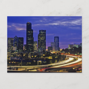 Seattle, Washington skyline 's nachts Briefkaart
