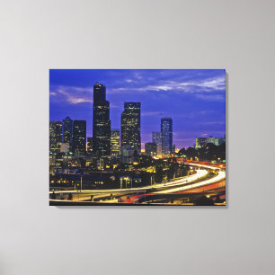 Seattle, Washington skyline 's nachts Canvas Afdruk