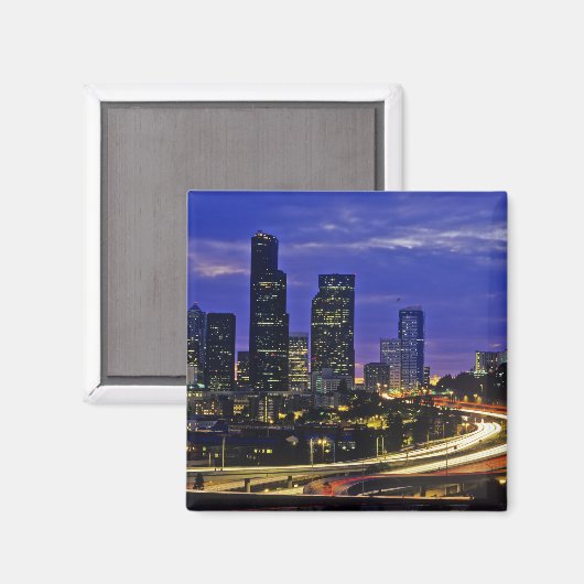 Seattle, Washington skyline 's nachts Magneet (Voorkant / Achterkant)