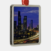 Seattle, Washington skyline 's nachts Metalen Ornament (Rechts)