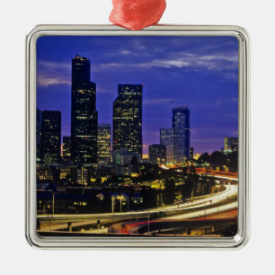 Seattle, Washington skyline 's nachts Metalen Ornament