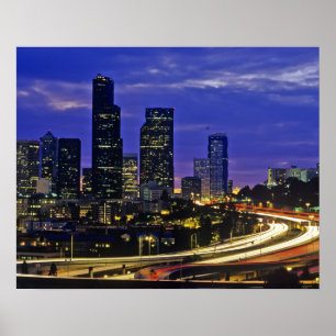 Seattle, Washington skyline 's nachts Poster