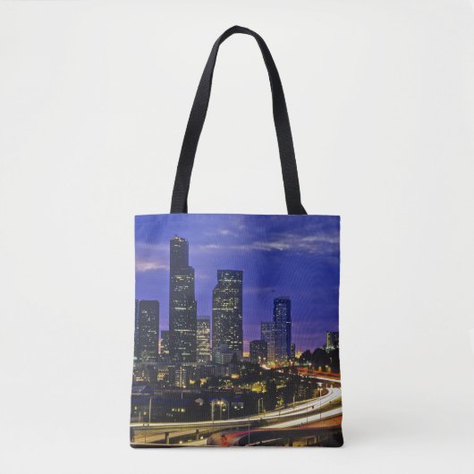 Seattle, Washington skyline 's nachts Tote Bag (Voorkant)
