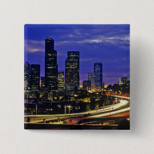 Seattle, Washington skyline 's nachts Vierkante Button 5,1 Cm