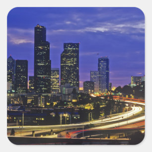 Seattle, Washington skyline 's nachts Vierkante Sticker