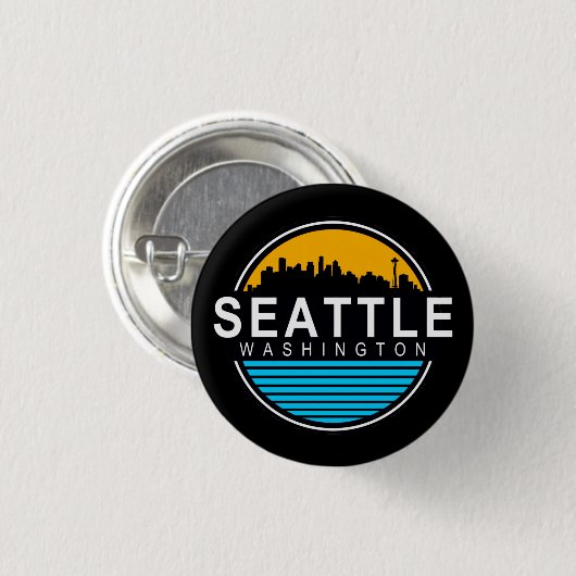 Seattle Washington Skyline Sleutelhanger Ronde Button 3,2 Cm (Voorkant /achterkant)